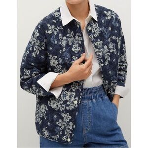 MANGO Quilted Jacket In Blue Floral-blues